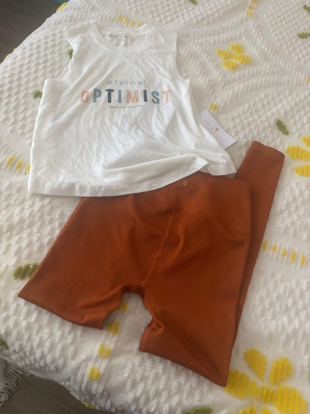 Eternal Optimist White Tank with Rust Orange Ribbed spiritual gangster bundle xs